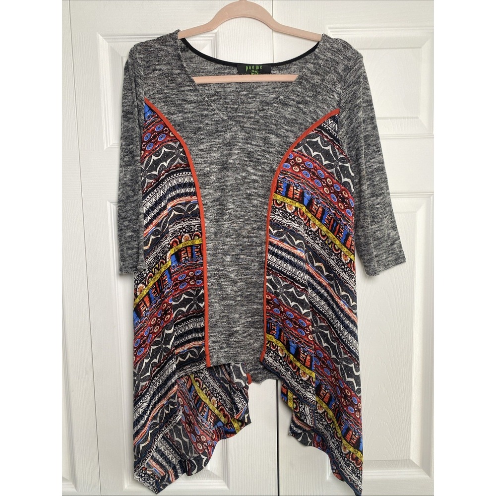 Poeme by Citron Womens Large Gray Art to Wear Top